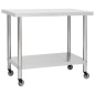 vidaXL Mesa de trabajo para cocina con ruedas acero inox 80x60x85 cm vidaXL Mesa de trabajo para cocina con ruedas acero inox 80x60x85 cm