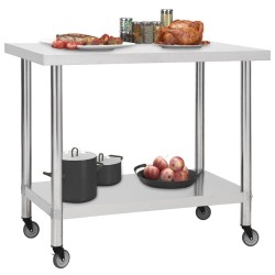 vidaXL Mesa de trabajo para cocina con ruedas acero inox 80x60x85 cm