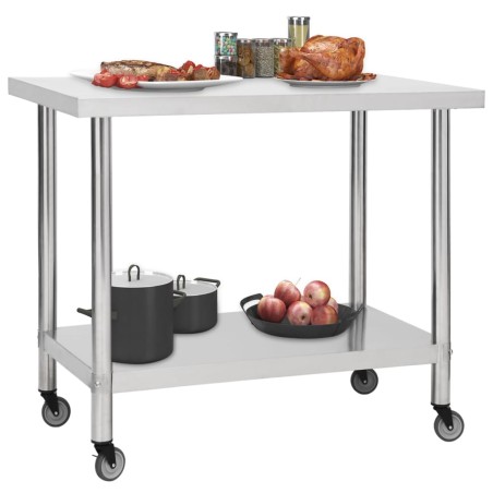 vidaXL Mesa de trabajo para cocina con ruedas acero inox 80x60x85 cm