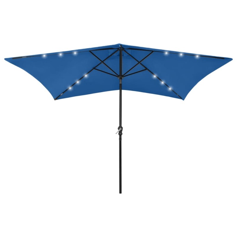vidaXL Sombrilla con LED y poste de acero azul azure 2x3 m vidaXL Sombrilla con LED y poste de acero azul azure 2x3 m