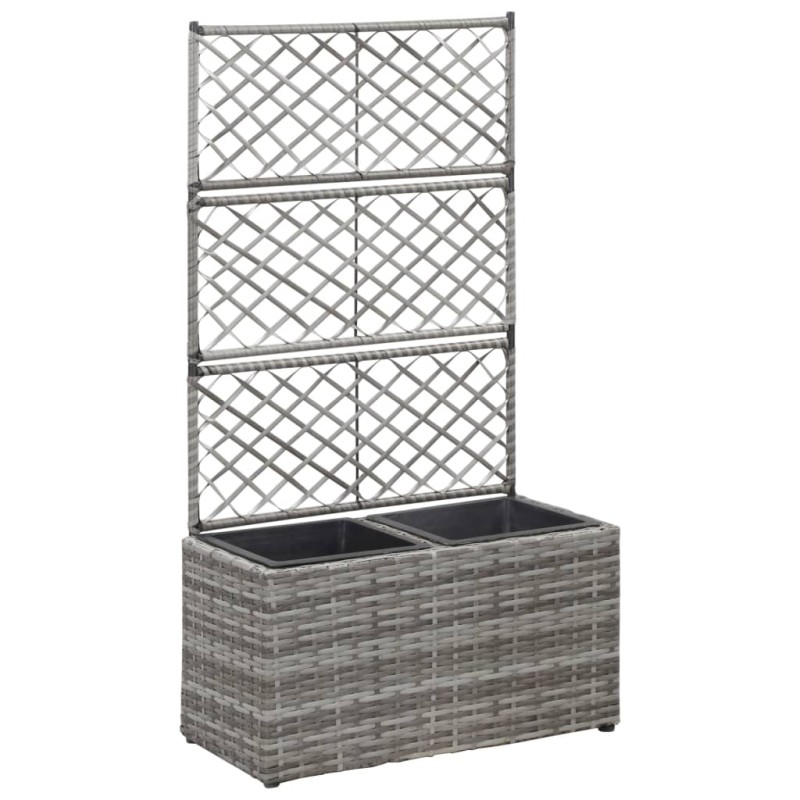 vidaXL Enrejado y arriate 2 macetas ratán sintético gris 58x30x107 cm vidaXL Enrejado y arriate 2 macetas ratán sintético gris 58x30x107 cm
