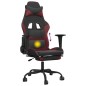 vidaXL Silla gaming masaje reposapiés cuero sintético negro rojo tinto