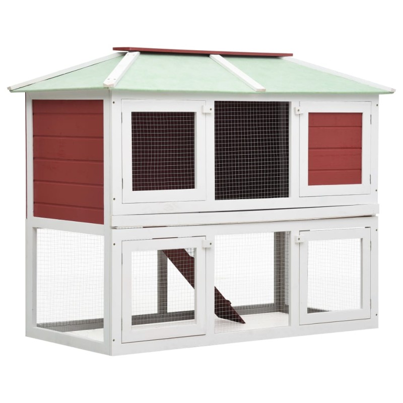 vidaXL Conejera jaula de animales con doble piso de madera rojo vidaXL Conejera jaula de animales con doble piso de madera rojo