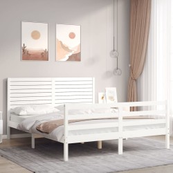 vidaXL Estructura de cama matrimonio con cabecero madera maciza blanco