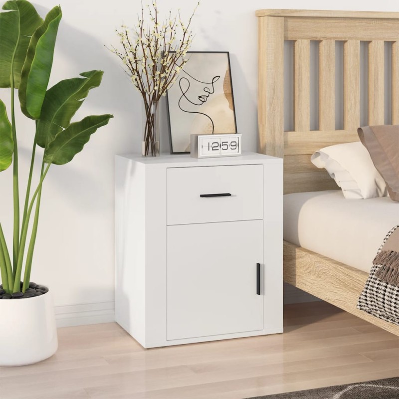 vidaXL Mesita de noche madera contrachapada blanco 50x36x60 cm vidaXL Mesita de noche madera contrachapada blanco 50x36x60 cm