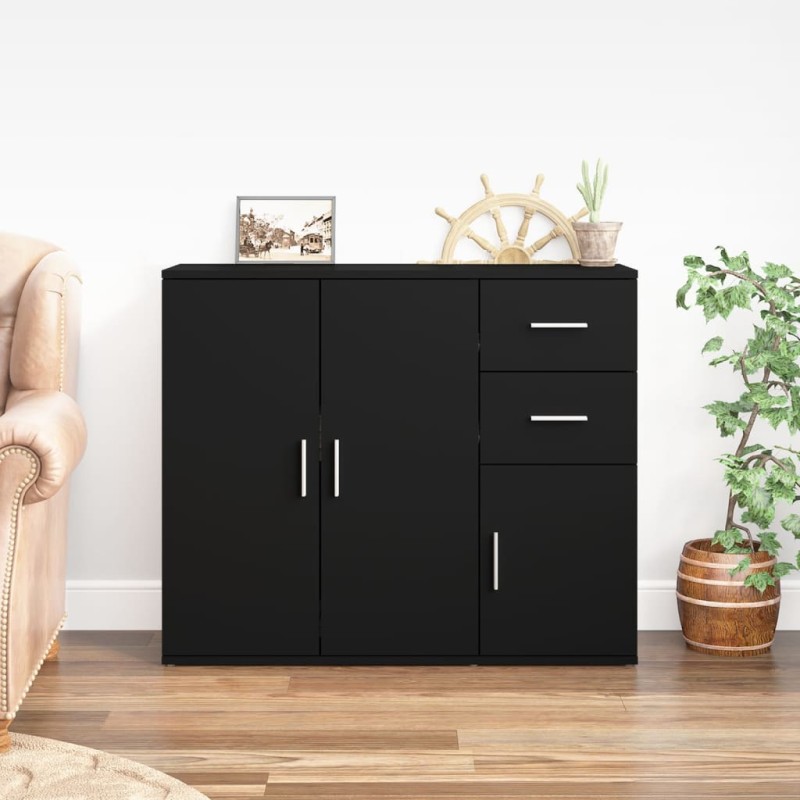 vidaXL Aparador de madera contrachapada negro 91x29,5x75 cm vidaXL Aparador de madera contrachapada negro 91x29,5x75 cm