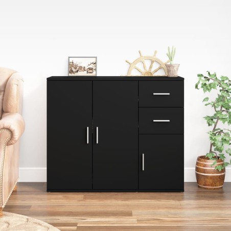 vidaXL Aparador de madera contrachapada negro 91x29,5x75 cm