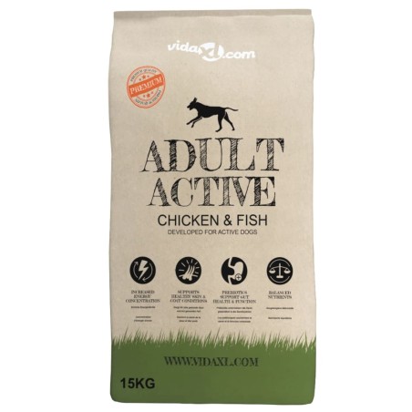 vidaXL Comida seca para perro premium Adult Active Chicken & Fish 15kg