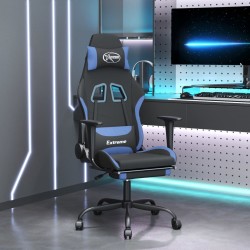 vidaXL Silla gaming de masaje con reposapiés tela negro y azul
