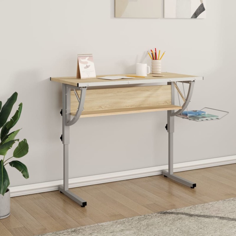 vidaXL Mesa de dibujo madera y acero gris y roble 110x53x(58-87) cm vidaXL Mesa de dibujo madera y acero gris y roble 110x53x(58-87) cm