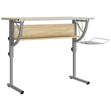 vidaXL Mesa de dibujo madera y acero gris y roble 110x53x(58-87) cm