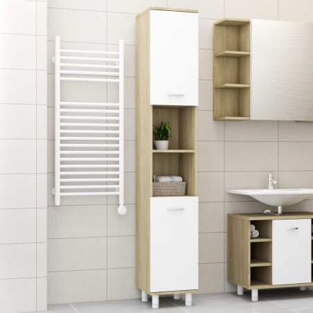 vidaXL Armario de baño contrachapada blanco y roble 30x30x179 cm