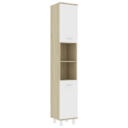 vidaXL Armario de baño contrachapada blanco y roble 30x30x179 cm