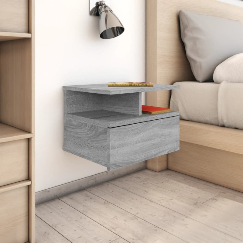 vidaXL Mesita de noche flotante contrachapada gris Sonoma 40x31x27 cm vidaXL Mesita de noche flotante contrachapada gris Sonoma 40x31x27 cm