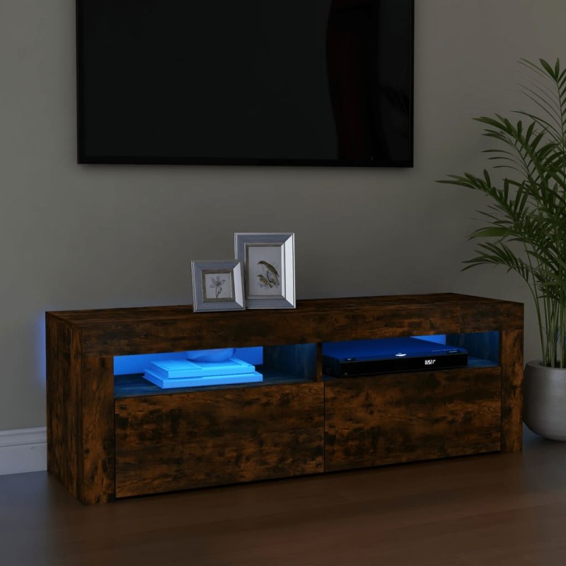 vidaXL Mueble de TV con luces LED color roble ahumado 120x35x40 cm vidaXL Mueble de TV con luces LED color roble ahumado 120x35x40 cm