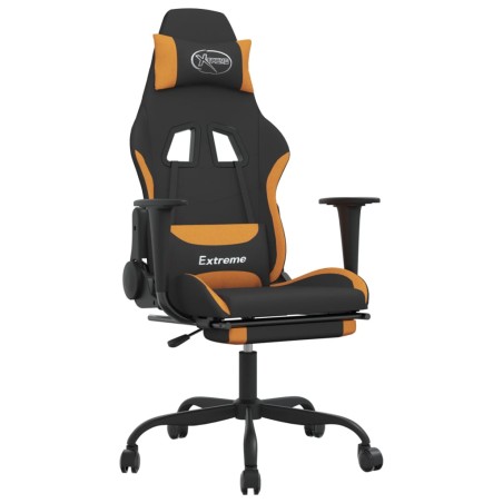 vidaXL Silla gaming de masaje con reposapiés tela negro y naranja