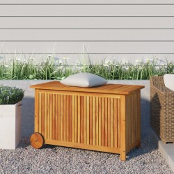 vidaXL Caja de almacenaje de jardín ruedas acacia maciza 90x50x58 cm