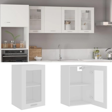 vidaXL Armario colgante vidrio madera ingeniería blanco 40x31x60 cm