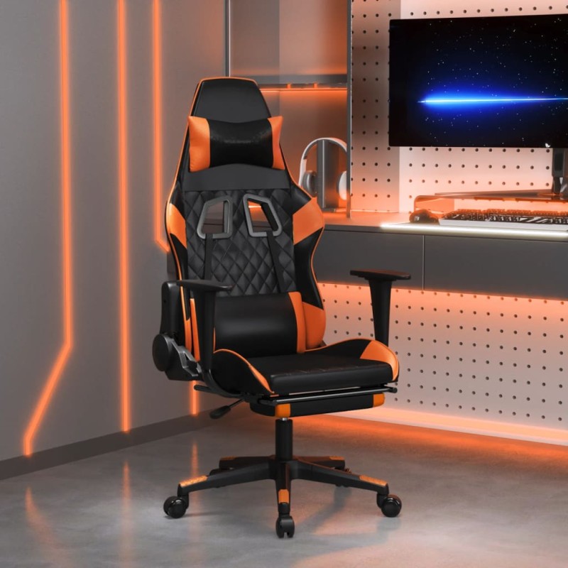 vidaXL Silla gaming masaje y reposapiés cuero sintético negro naranja vidaXL Silla gaming masaje y reposapiés cuero sintético negro naranja