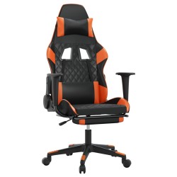vidaXL Silla gaming masaje y reposapiés cuero sintético negro naranja