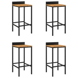 vidaXL Taburetes altos 4 uds madera de acacia y ratán sintético negro