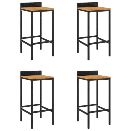 vidaXL Taburetes altos 4 uds madera de acacia y ratán sintético negro