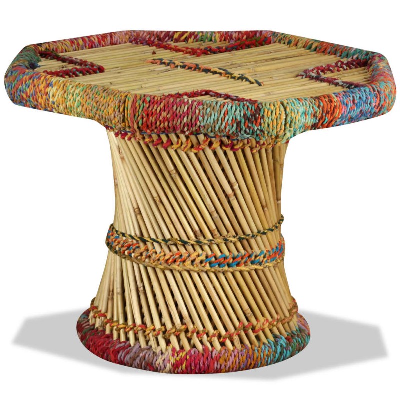 vidaXL Mesa de centro de bambú con detalles chindi multicolor vidaXL Mesa de centro de bambú con detalles chindi multicolor