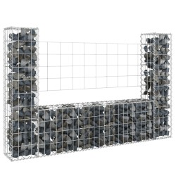 vidaXL Cesta de gaviones forma de U 2 postes de hierro 140x20x100 cm