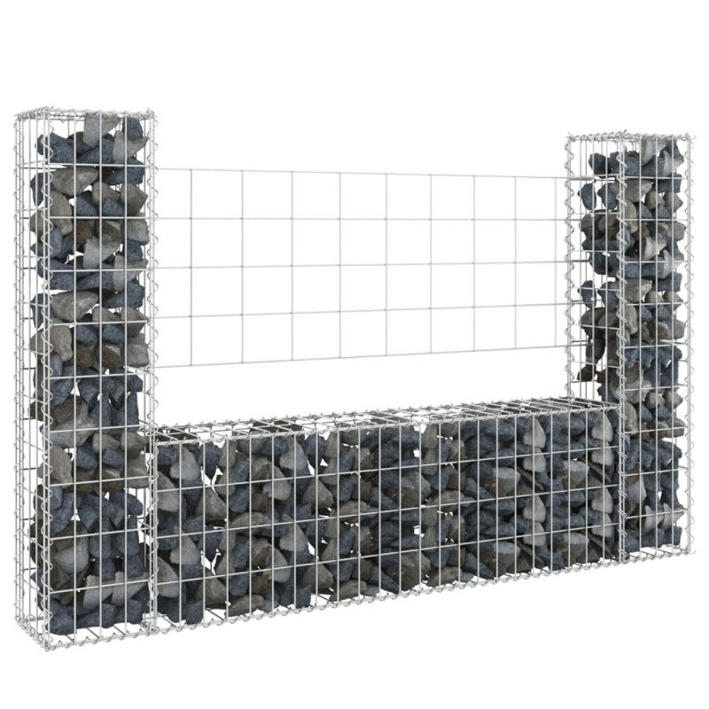 vidaXL Cesta de gaviones forma de U 2 postes de hierro 140x20x100 cm vidaXL Cesta de gaviones forma de U 2 postes de hierro 140x20x100 cm