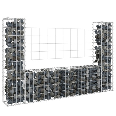 vidaXL Cesta de gaviones forma de U 2 postes de hierro 140x20x100 cm