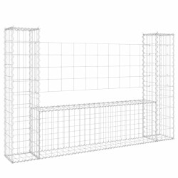 vidaXL Cesta de gaviones forma de U 2 postes de hierro 140x20x100 cm