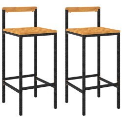 vidaXL Taburetes altos 2 uds madera de acacia y ratán sintético negro