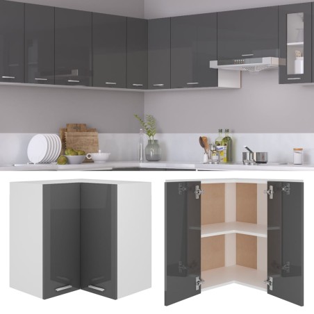 vidaXL Armario colgante esquina madera de ingeniería gris brillo