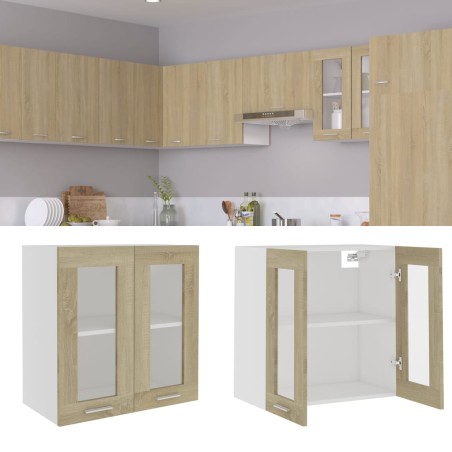vidaXL Armario colgante vidrio y madera ingeniería roble 60x31x60 cm