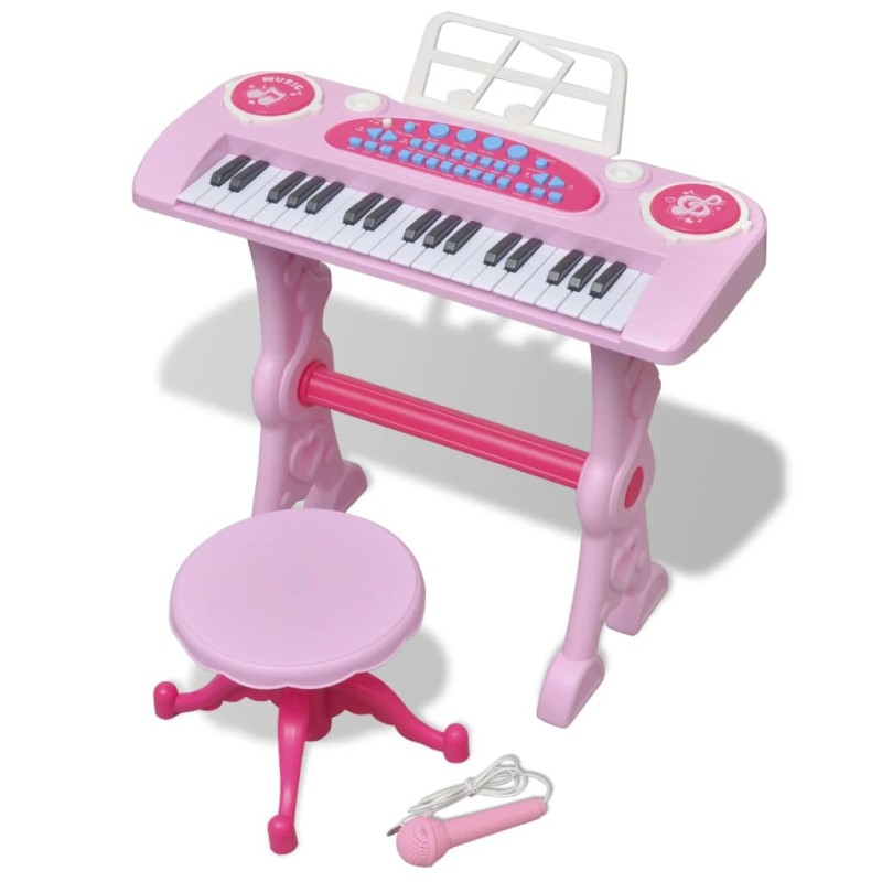 Piano de juguete de 37 teclas con taburete/micrófono para niños (Rosa) Piano de juguete de 37 teclas con taburete/micrófono para niños (Rosa)