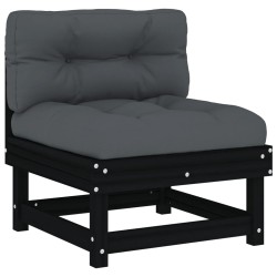 vidaXL Sofá central con cojines madera maciza de pino negro