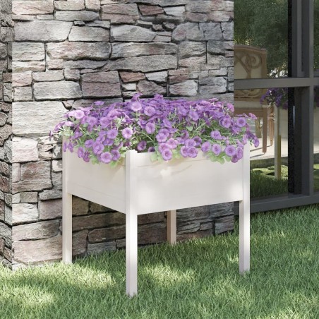 vidaXL Jardinera de madera maciza de pino blanca 70x70x70 cm