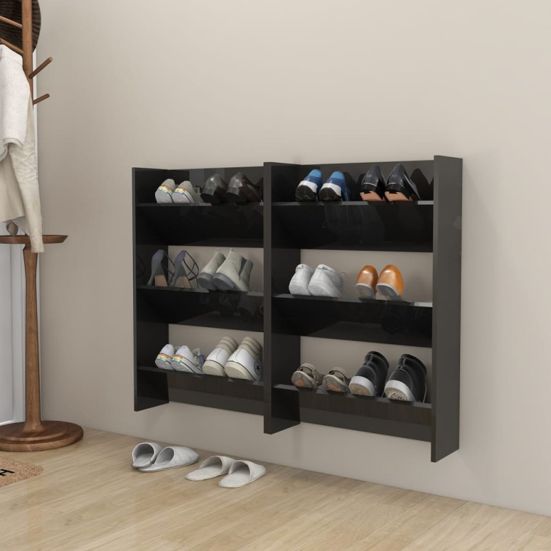 vidaXL Zapateros de pared 2 uds contrachapada negro brillo 60x18x90 cm vidaXL Zapateros de pared 2 uds contrachapada negro brillo 60x18x90 cm