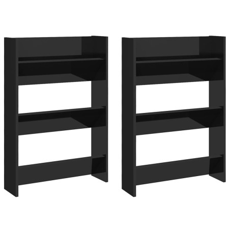 vidaXL Zapateros de pared 2 uds contrachapada negro brillo 60x18x90 cm