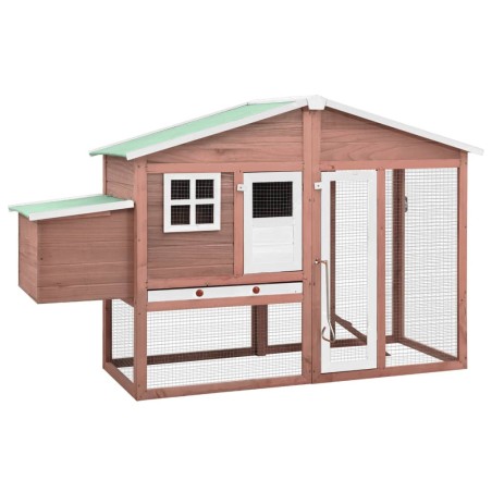 vidaXL Gallinero con ponedero madera maciza abeto color moca y blanco