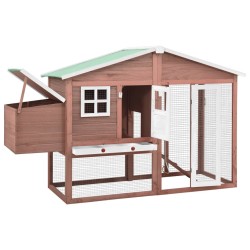 vidaXL Gallinero con ponedero madera maciza abeto color moca y blanco