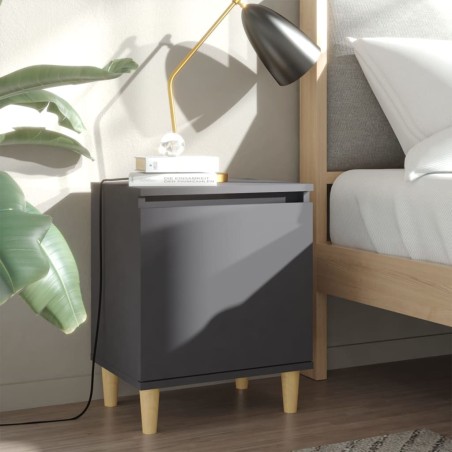 vidaXL Mesita de noche con patas de madera maciza gris 40x30x50 cm