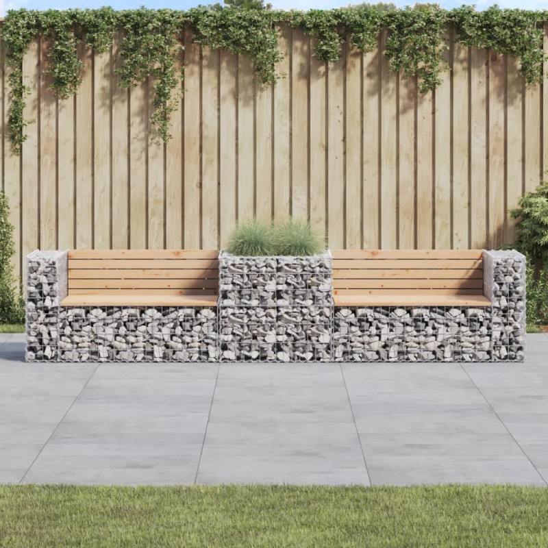 vidaXL Banco de jardín con cesta de gaviones madera maciza de pino vidaXL Banco de jardín con cesta de gaviones madera maciza de pino