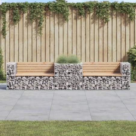 vidaXL Banco de jardín con cesta de gaviones madera maciza de pino