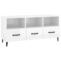 vidaXL Mueble de TV madera contrachapada blanco brillo 102x35x50 cm