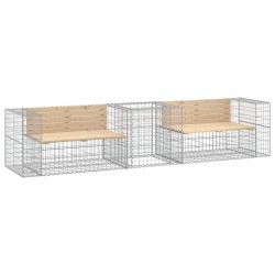 vidaXL Banco de jardín con cesta de gaviones madera maciza de pino
