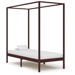 vidaXL Cama con dosel de madera maciza de pino marrón oscuro 90x200 cm