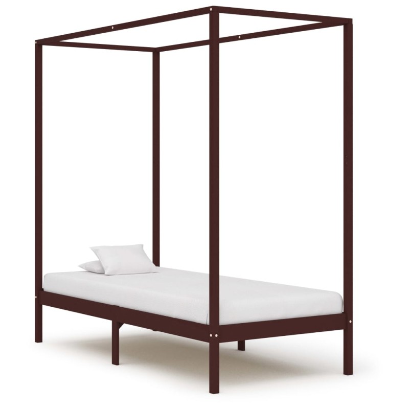vidaXL Cama con dosel de madera maciza de pino marrón oscuro 90x200 cm