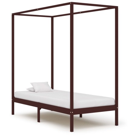 vidaXL Cama con dosel de madera maciza de pino marrón oscuro 90x200 cm