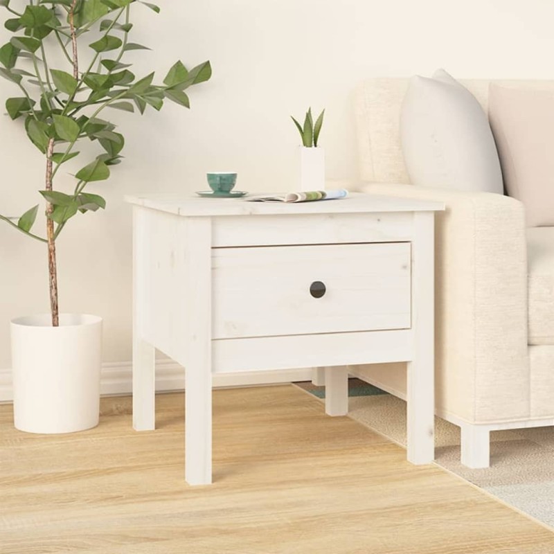 vidaXL Mesa auxiliar de madera maciza de pino blanco 50x50x49 cm vidaXL Mesa auxiliar de madera maciza de pino blanco 50x50x49 cm